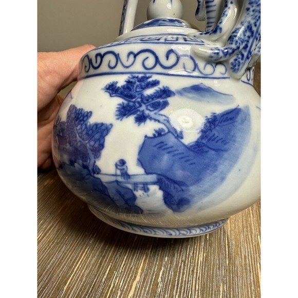 Chinese B/W Teapot, Yongzheng Mark, Water Dragons, River Landscape Village Scene - Picture 8 of 12